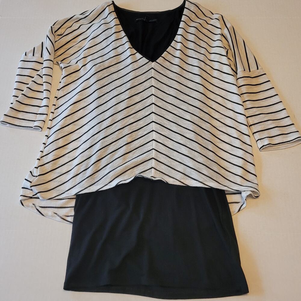White House Black Market Striped Layered Top XS Black White Poncho Tunic